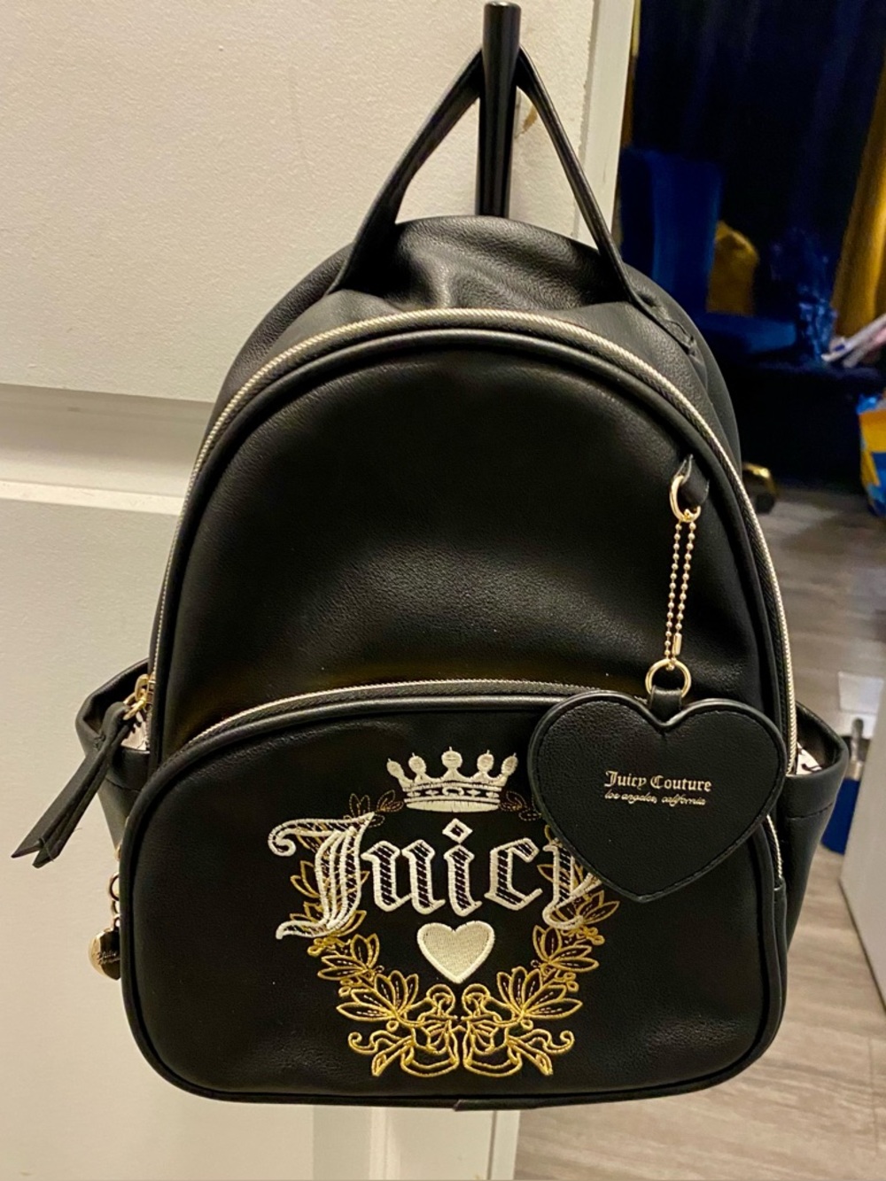 New Juicy Couture Black Embroidered Mini Backpack with Heart Tag